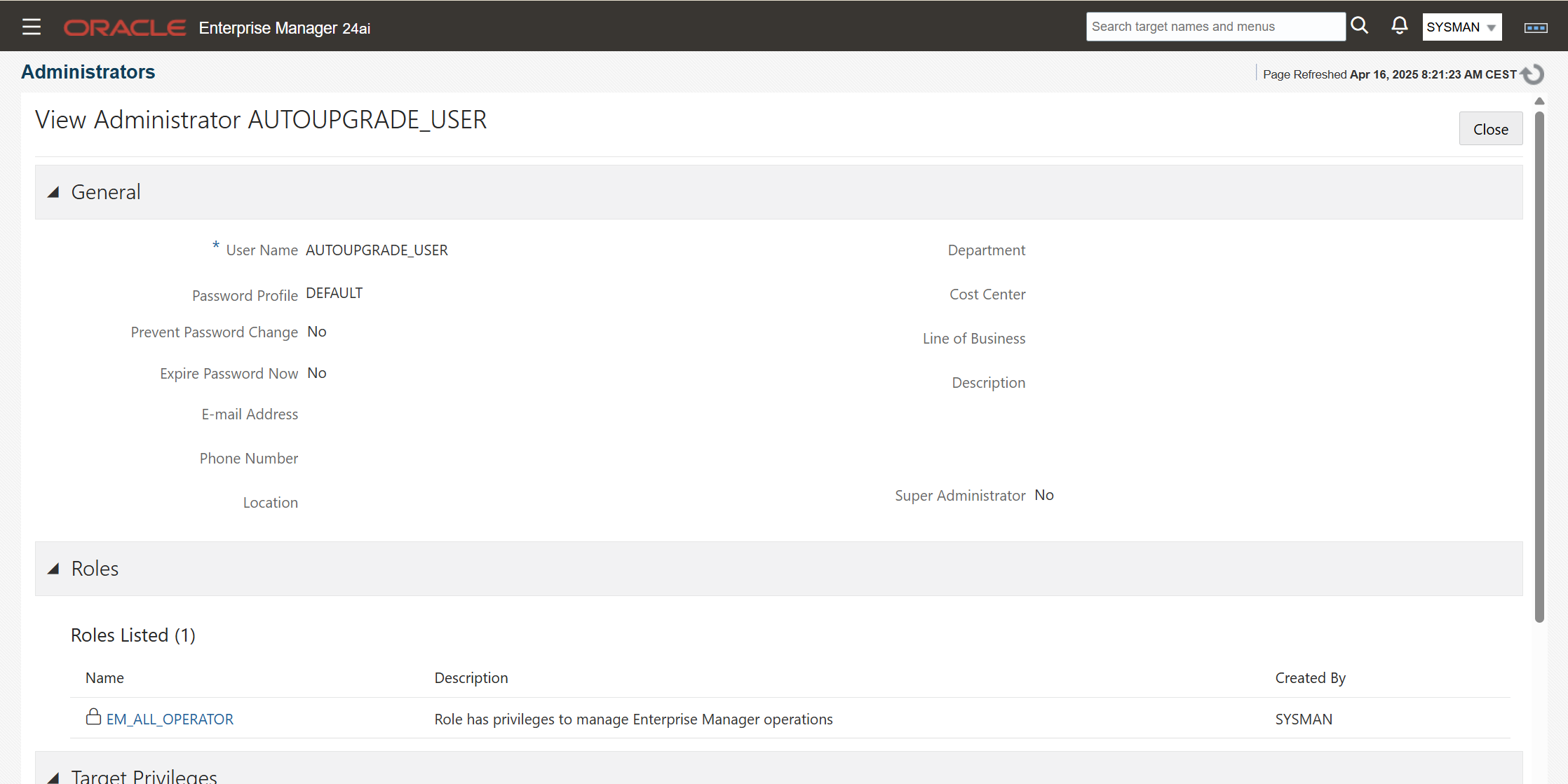 Oracle Enterprise Manager 24ai - User Management