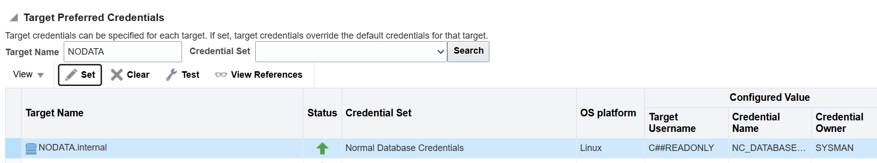 EM24ai Read-Only User Prferred Credential for Target Type Database Instance