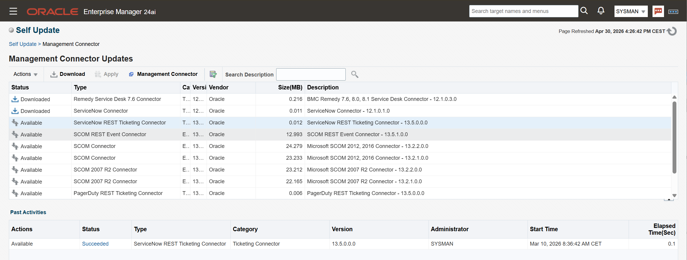 OEM Self Update - Download ServiceNow REST Ticketing Connector