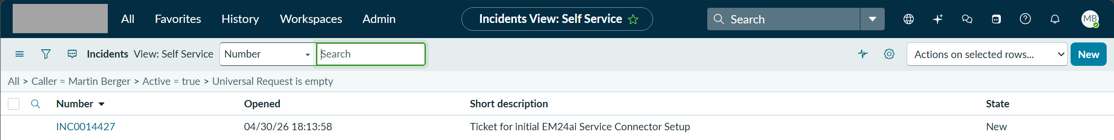 ServiceNow - Test Incident Created