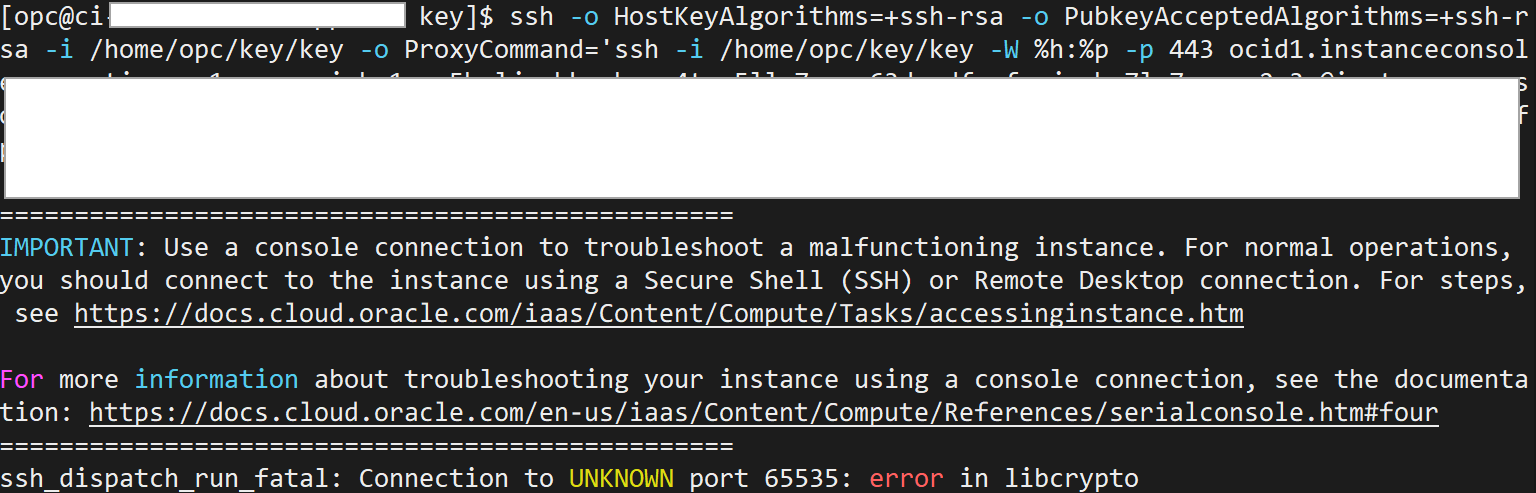 SSH Console Connection libcrypto Error