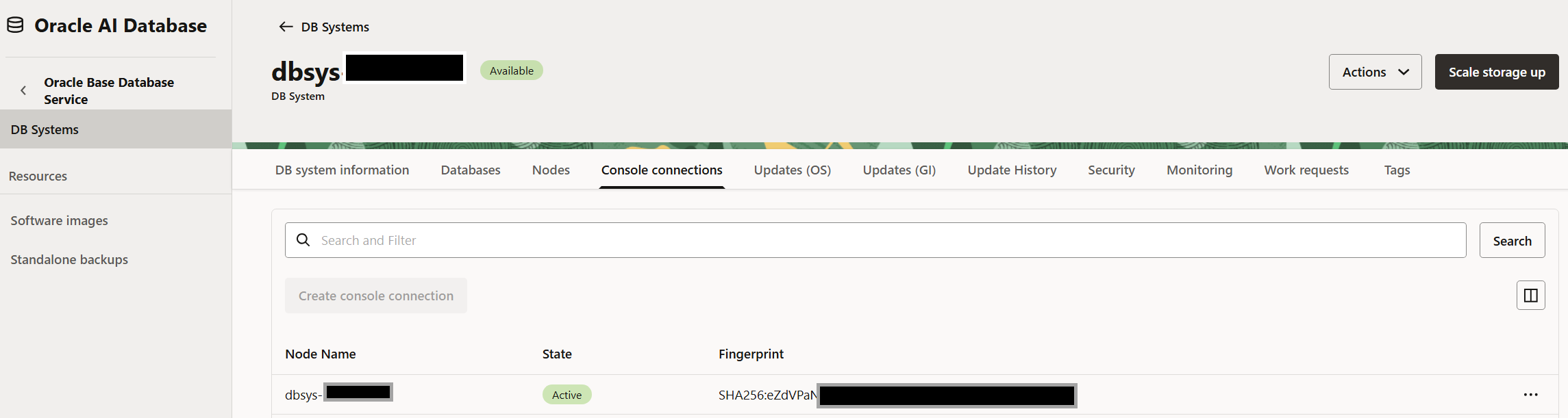 OCI Console Connection Active